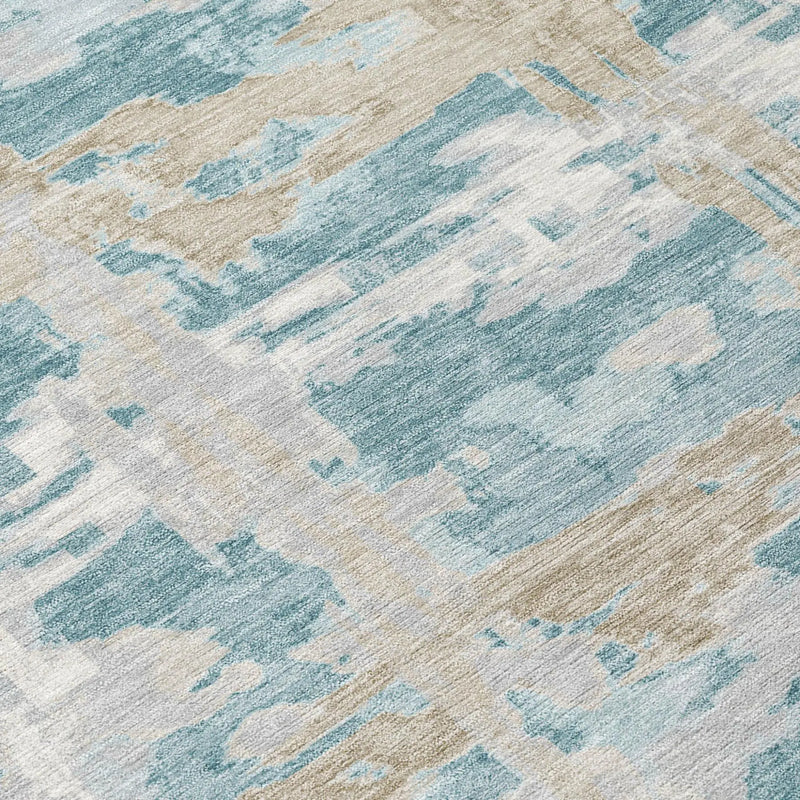 10' X 14' Teal Blue And Silver Abstract Washable Indoor Outdoor Area Rug Homeroots Outdoor