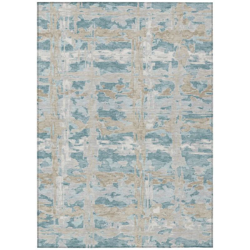 10' X 14' Teal Blue And Silver Abstract Washable Indoor Outdoor Area Rug Homeroots Outdoor