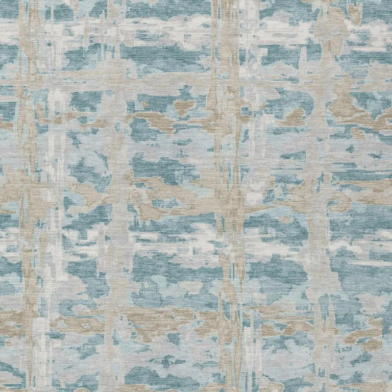 10' X 14' Teal Blue And Silver Abstract Washable Indoor Outdoor Area Rug Homeroots Outdoor