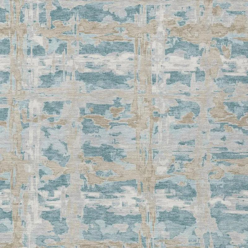 10' X 14' Teal Blue And Silver Abstract Washable Indoor Outdoor Area Rug Homeroots Outdoor