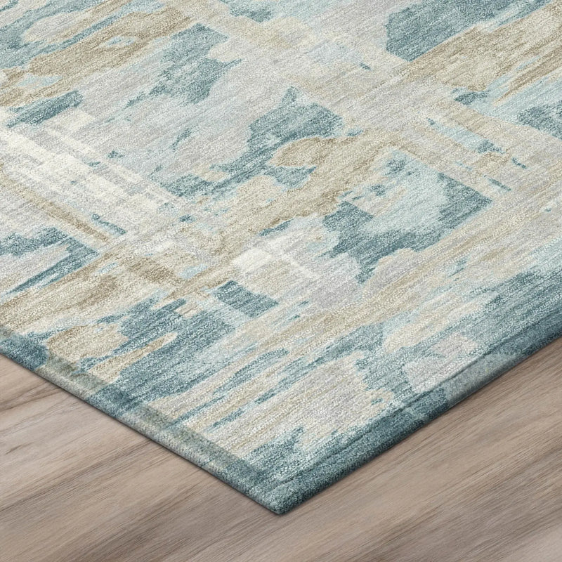 10' X 14' Teal Blue And Silver Abstract Washable Indoor Outdoor Area Rug Homeroots Outdoor