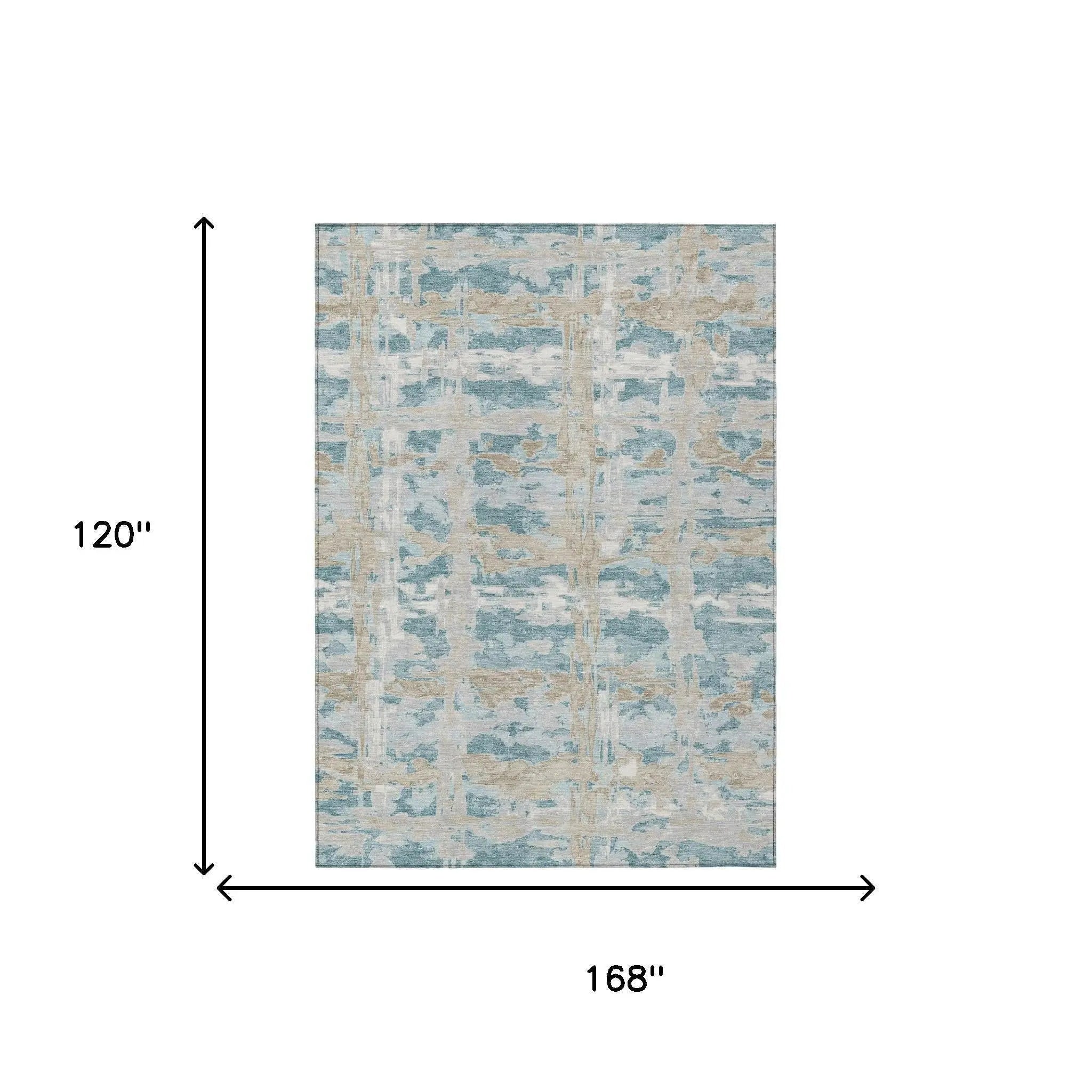 10' X 14' Teal Blue And Silver Abstract Washable Indoor Outdoor Area Rug Homeroots Outdoor