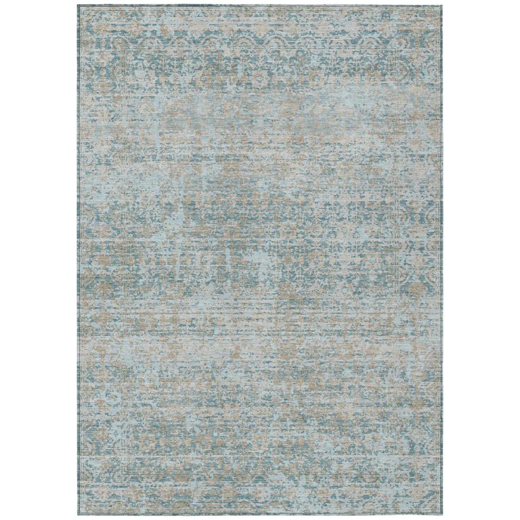 10' X 14' Teal Blue And Silver Abstract Washable Indoor Outdoor Area Rug Homeroots Outdoor
