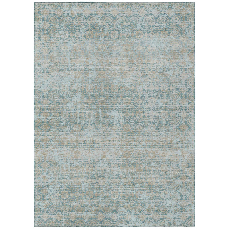 10' X 14' Teal Blue And Silver Abstract Washable Indoor Outdoor Area Rug Homeroots Outdoor