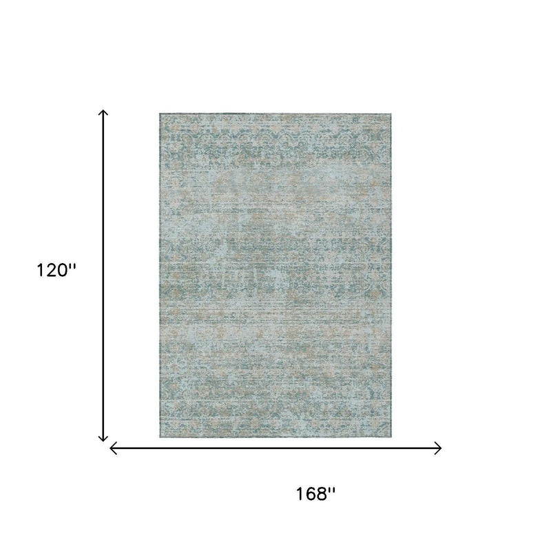 10' X 14' Teal Blue And Silver Abstract Washable Indoor Outdoor Area Rug Homeroots Outdoor