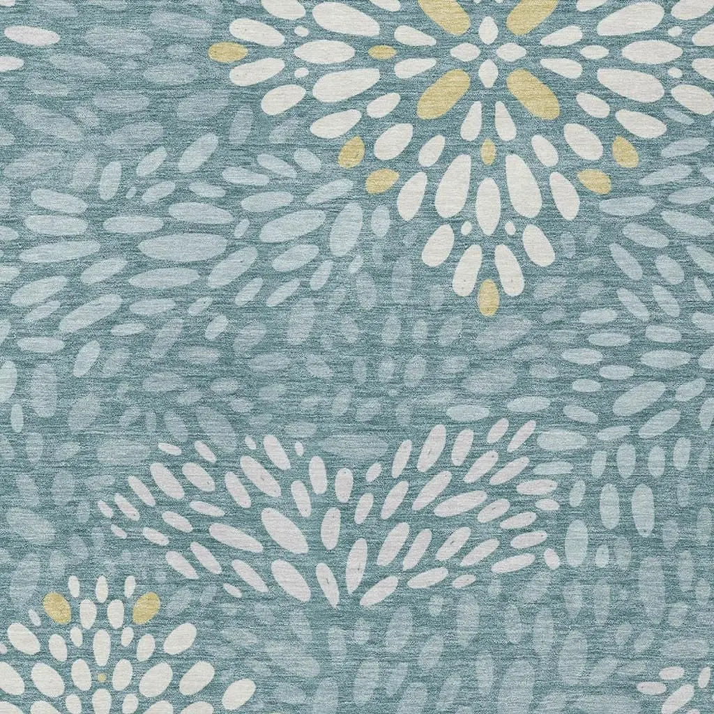 10' X 14' Teal Blue And Silver Abstract Washable Indoor Outdoor Area Rug Homeroots Outdoor
