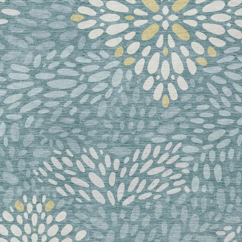 10' X 14' Teal Blue And Silver Abstract Washable Indoor Outdoor Area Rug Homeroots Outdoor