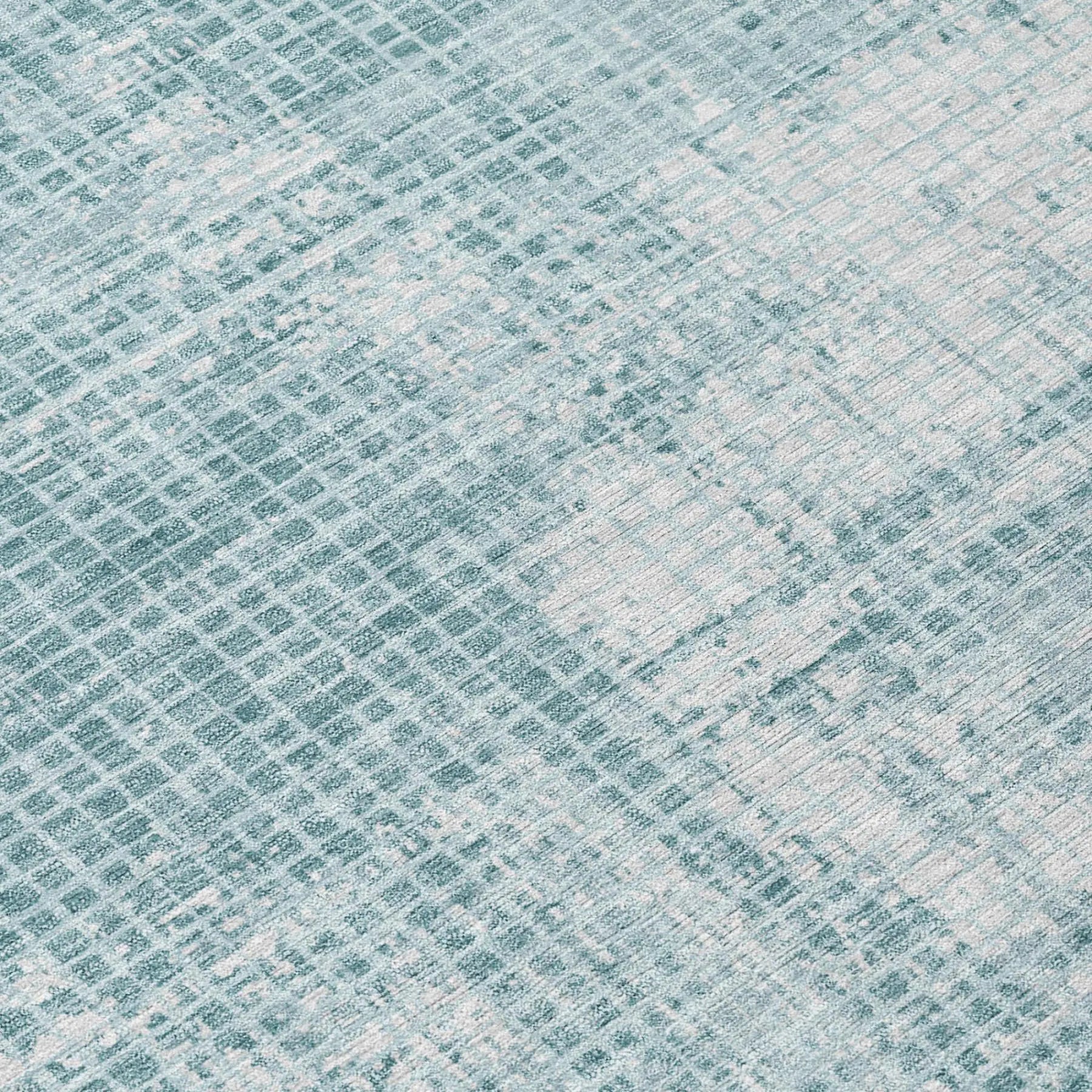 10' X 14' Teal Blue And Silver Abstract Washable Indoor Outdoor Area Rug Homeroots Outdoor