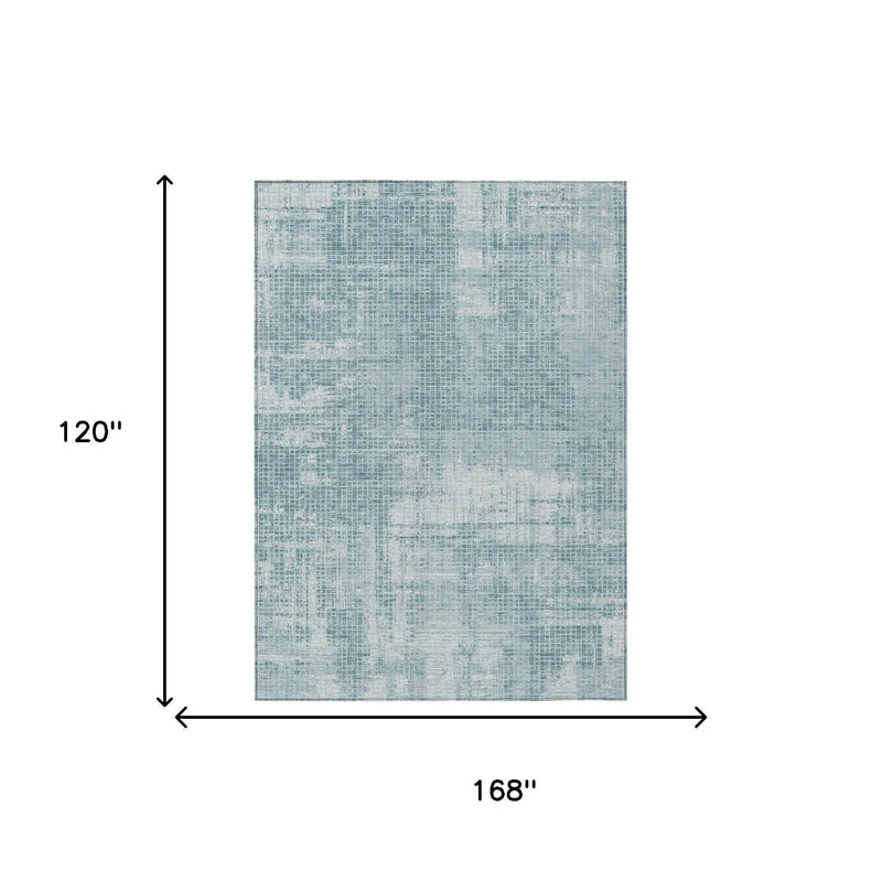 10' X 14' Teal Blue And Silver Abstract Washable Indoor Outdoor Area Rug Homeroots Outdoor