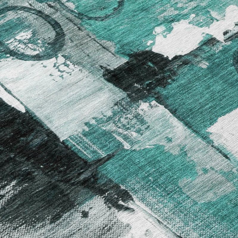 10' X 14' Teal Blue And Silver Abstract Washable Indoor Outdoor Area Rug Homeroots Outdoor