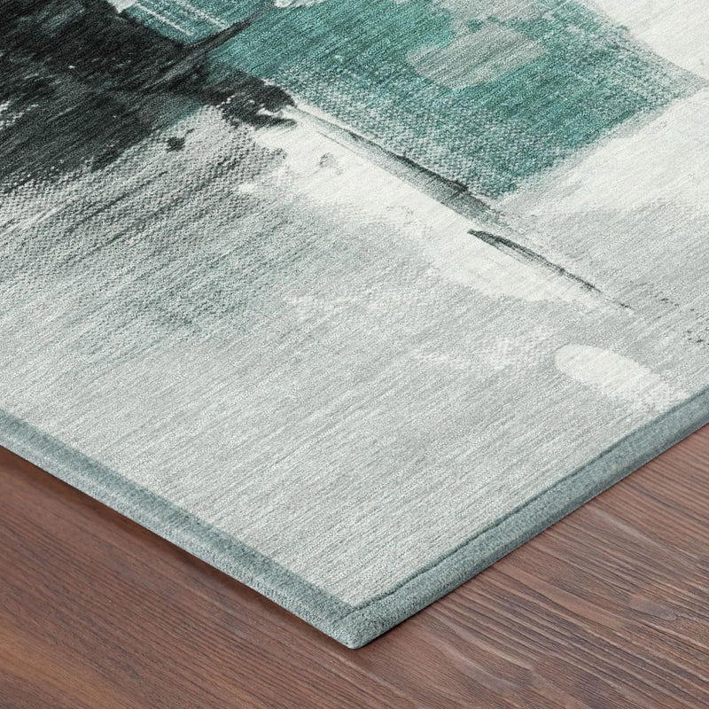 10' X 14' Teal Blue And Silver Abstract Washable Indoor Outdoor Area Rug Homeroots Outdoor