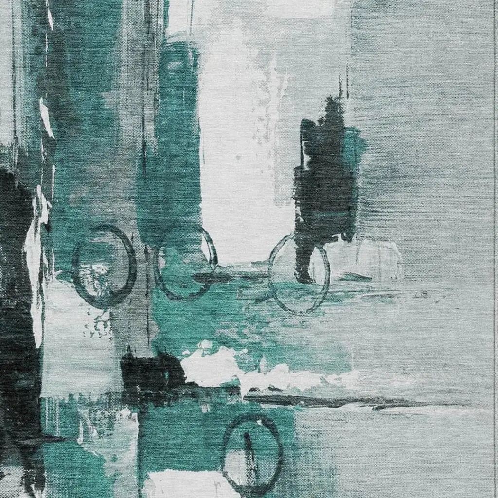 10' X 14' Teal Blue And Silver Abstract Washable Indoor Outdoor Area Rug Homeroots Outdoor