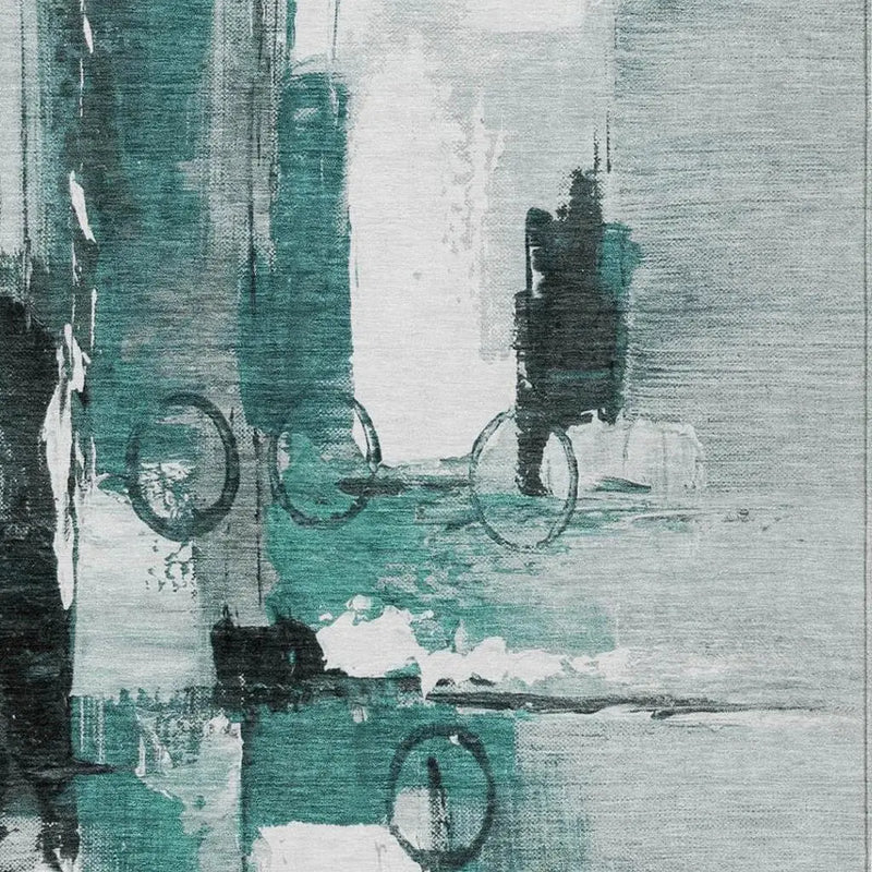 10' X 14' Teal Blue And Silver Abstract Washable Indoor Outdoor Area Rug Homeroots Outdoor