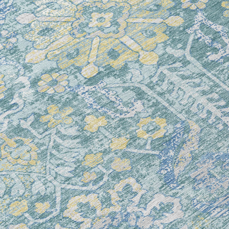 10' X 14' Teal Blue And Silver Damask Washable Indoor Outdoor Area Rug Homeroots Outdoor
