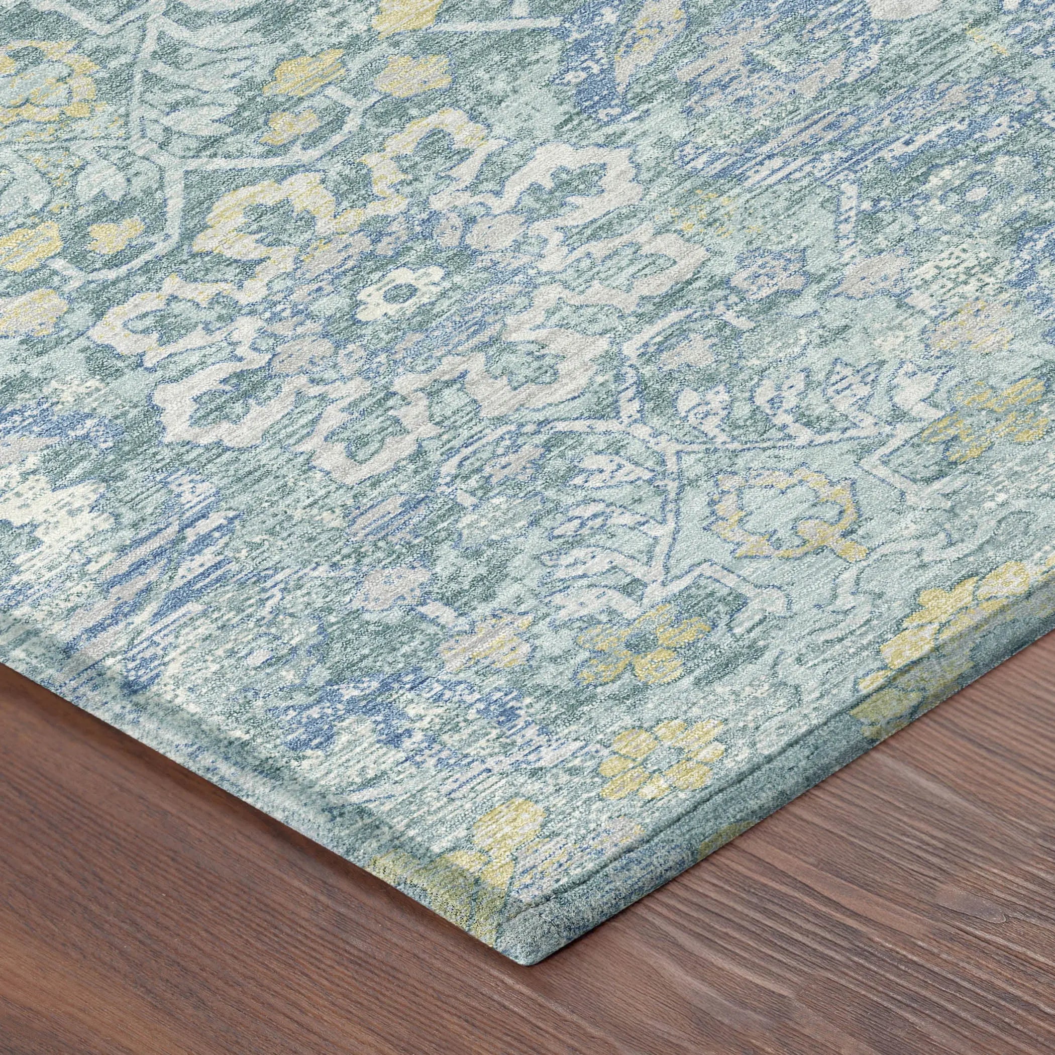 10' X 14' Teal Blue And Silver Damask Washable Indoor Outdoor Area Rug Homeroots Outdoor