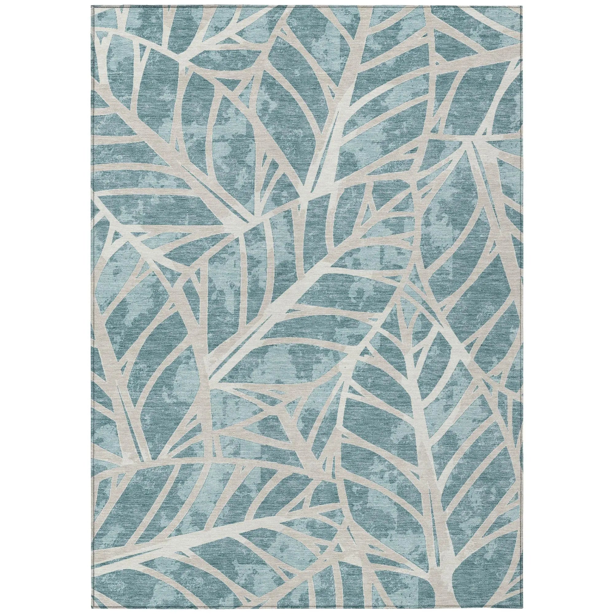 10' X 14' Teal Blue And Silver Floral Washable Indoor Outdoor Area Rug Homeroots Outdoor