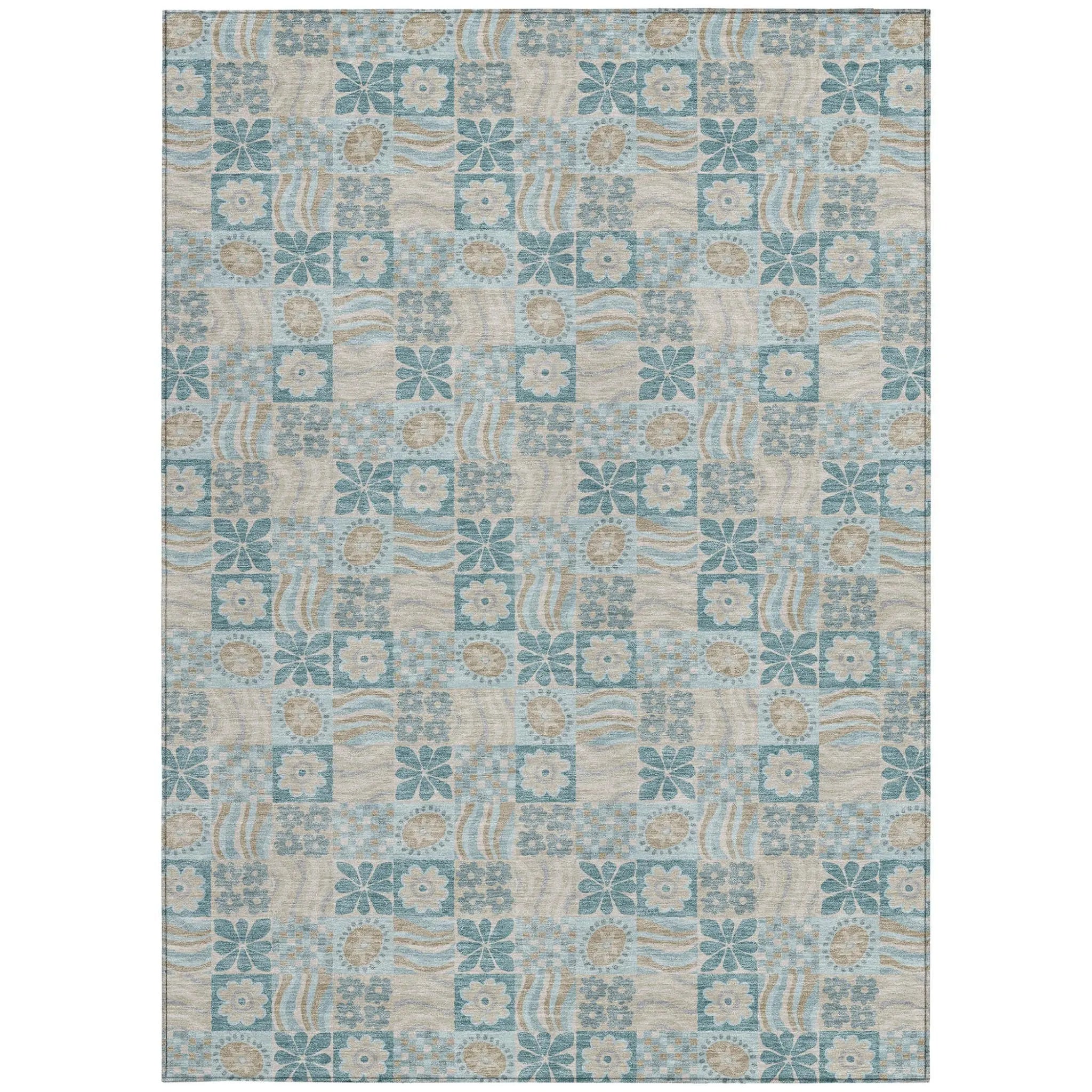 10' X 14' Teal Blue And Silver Floral Washable Indoor Outdoor Area Rug Homeroots Outdoor