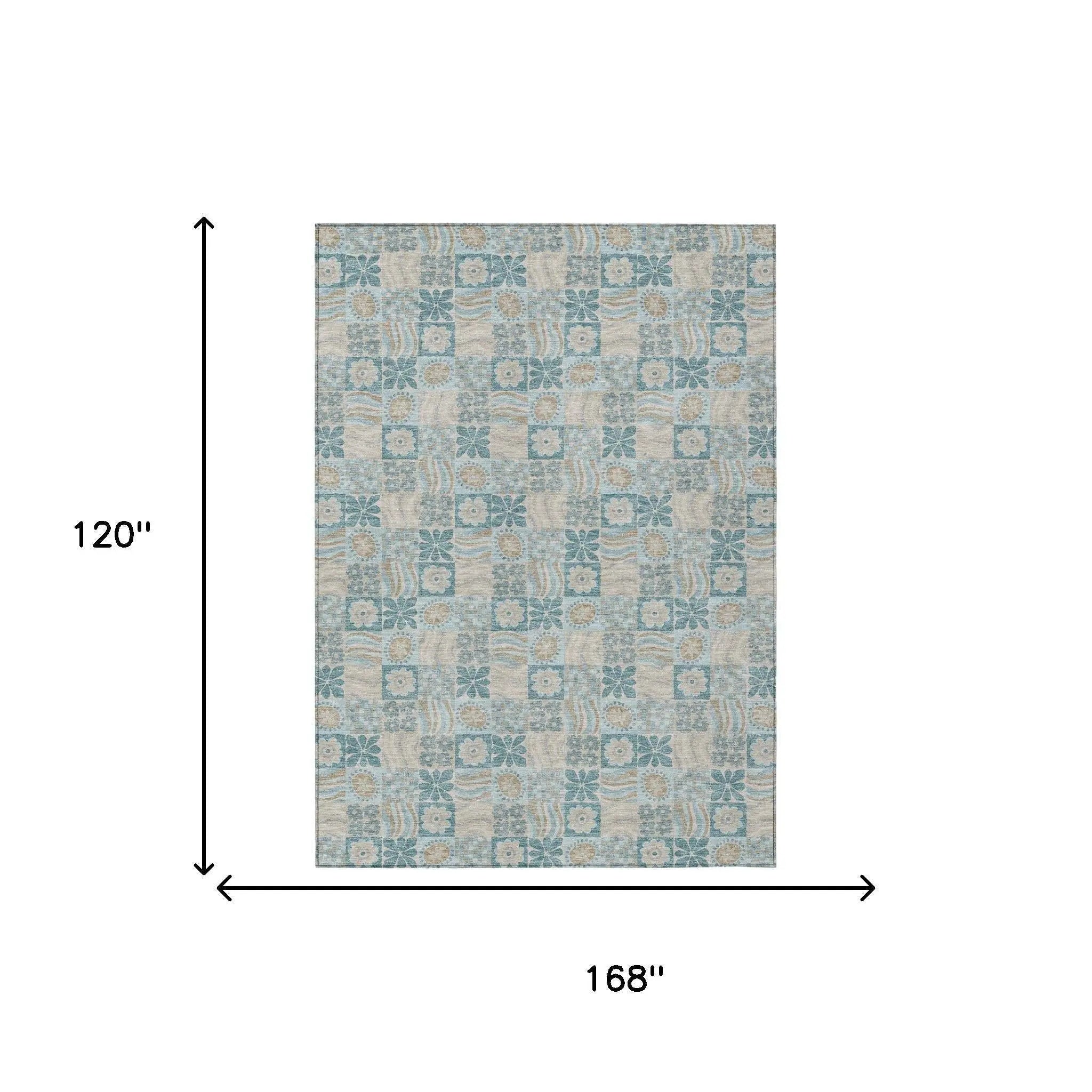 10' X 14' Teal Blue And Silver Floral Washable Indoor Outdoor Area Rug Homeroots Outdoor