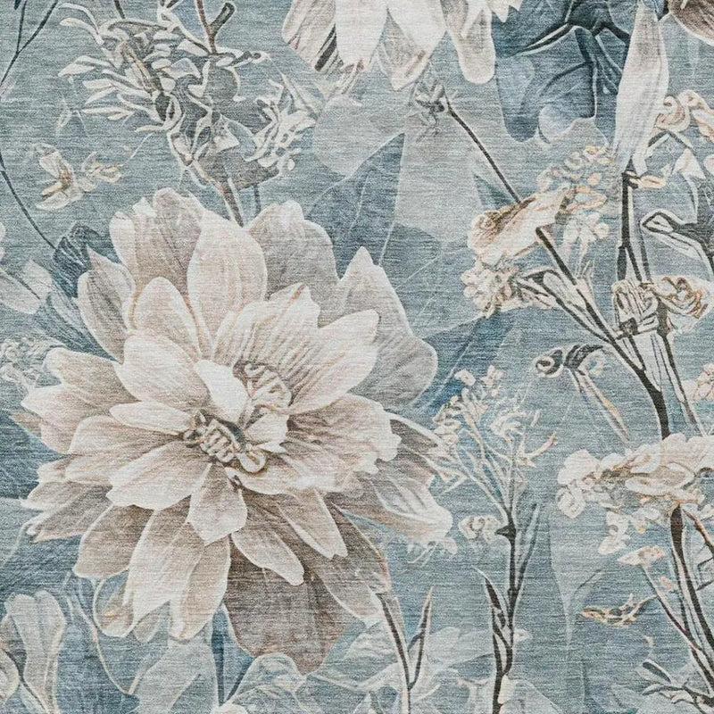 10' X 14' Teal Blue And Silver Floral Washable Indoor Outdoor Area Rug Homeroots Outdoor