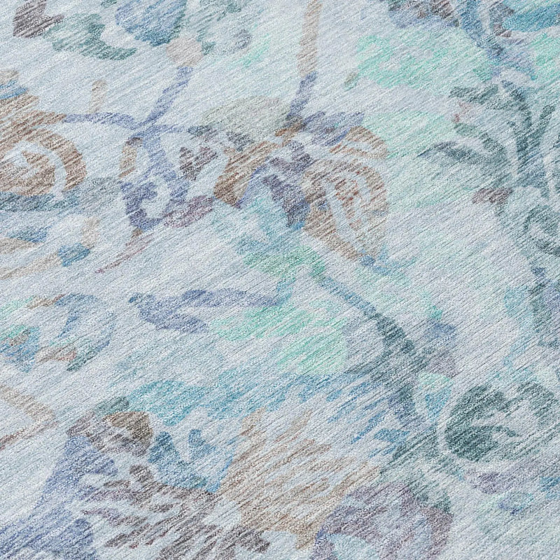 10' X 14' Teal Blue And Silver Floral Washable Indoor Outdoor Area Rug Homeroots Outdoor