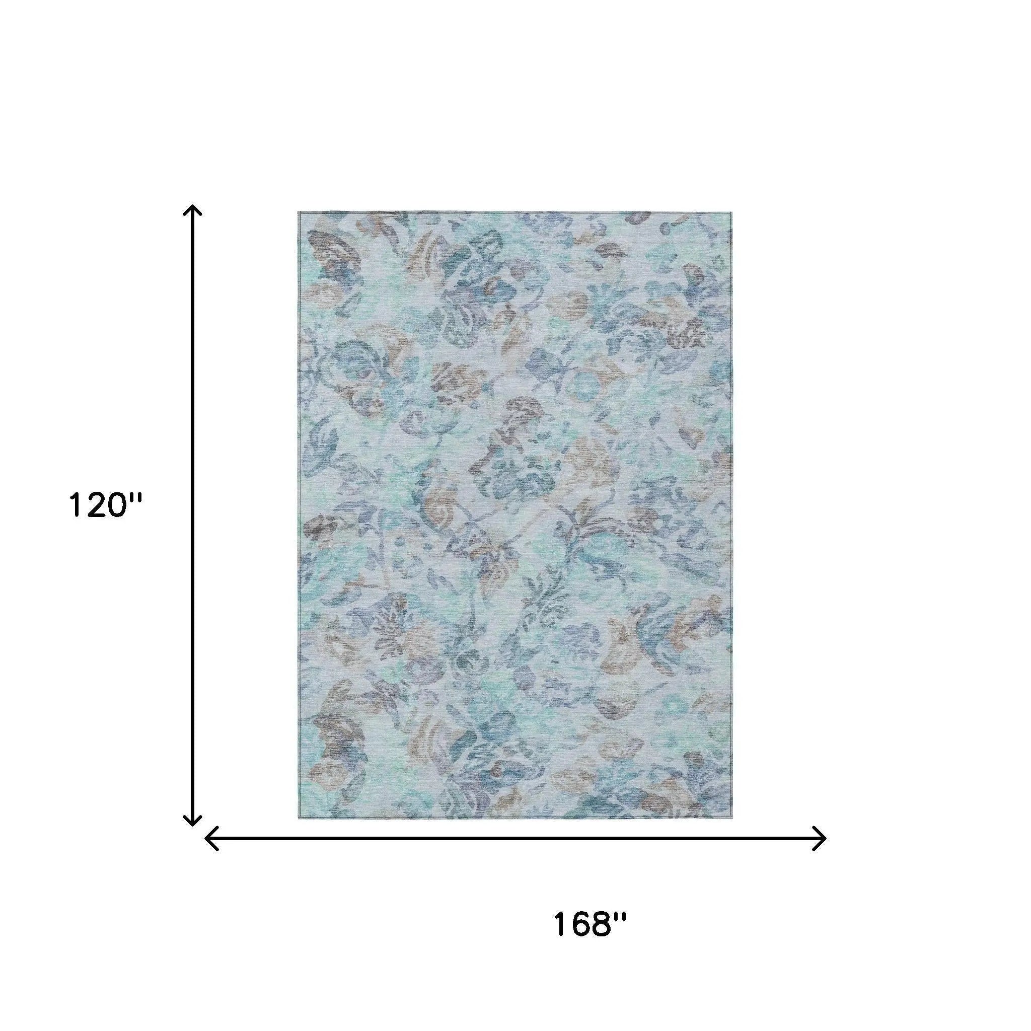 10' X 14' Teal Blue And Silver Floral Washable Indoor Outdoor Area Rug Homeroots Outdoor