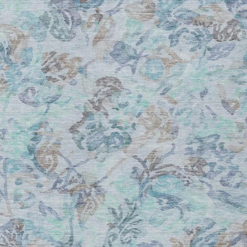10' X 14' Teal Blue And Silver Floral Washable Indoor Outdoor Area Rug Homeroots Outdoor