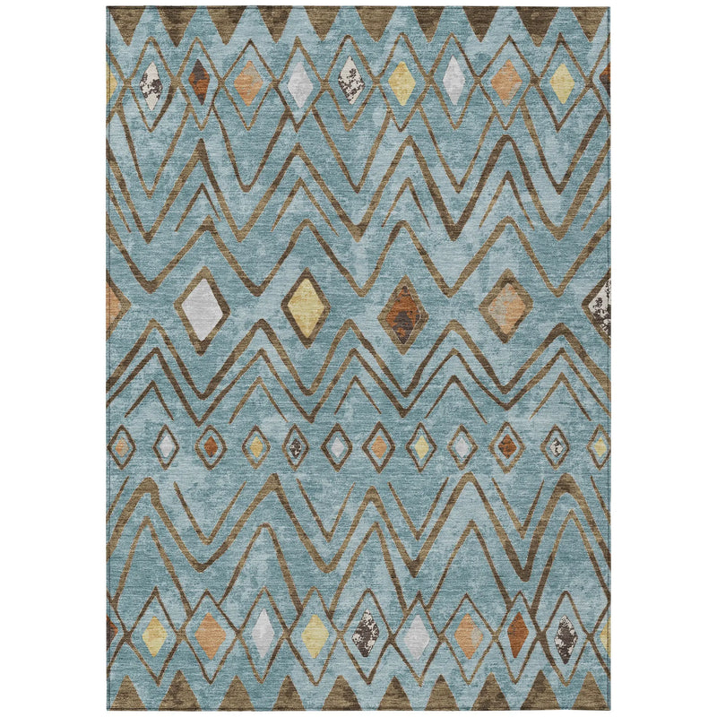 10' X 14' Teal Blue And Silver Geometric Washable Indoor Outdoor Area Rug Homeroots Outdoor