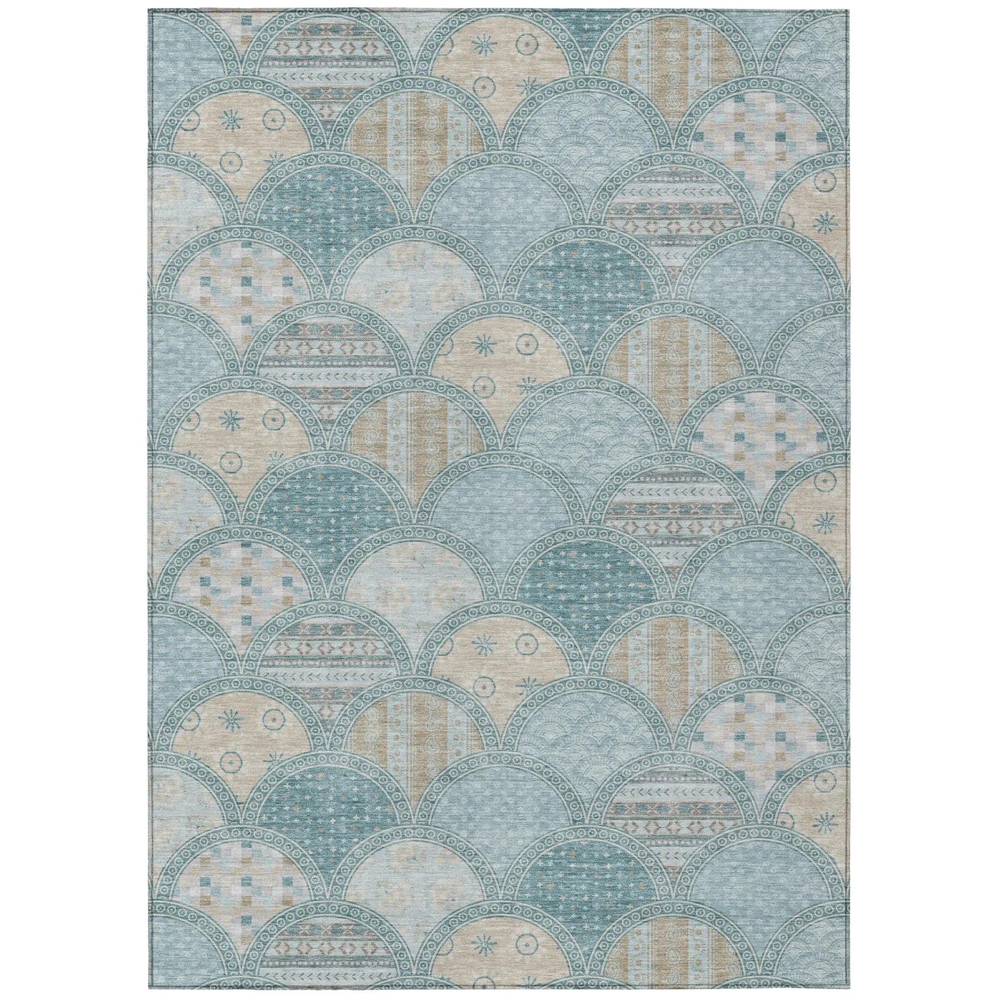 10' X 14' Teal Blue And Silver Geometric Washable Indoor Outdoor Area Rug Homeroots Outdoor