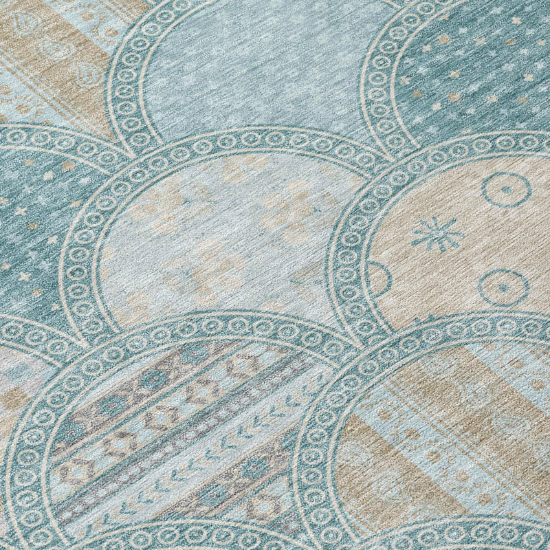 10' X 14' Teal Blue And Silver Geometric Washable Indoor Outdoor Area Rug Homeroots Outdoor