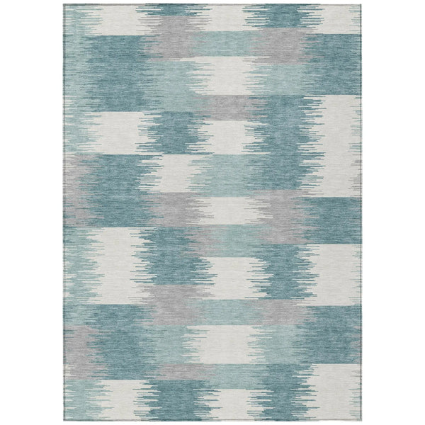 10' X 14' Teal Blue And Silver Geometric Washable Indoor Outdoor Area Rug Homeroots Outdoor