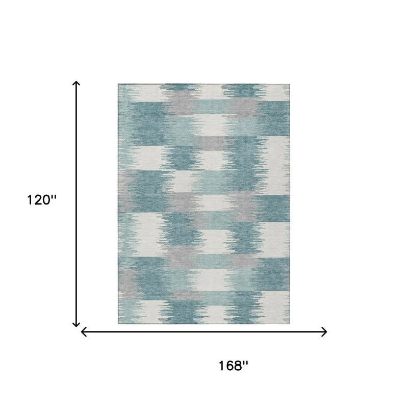 10' X 14' Teal Blue And Silver Geometric Washable Indoor Outdoor Area Rug Homeroots Outdoor