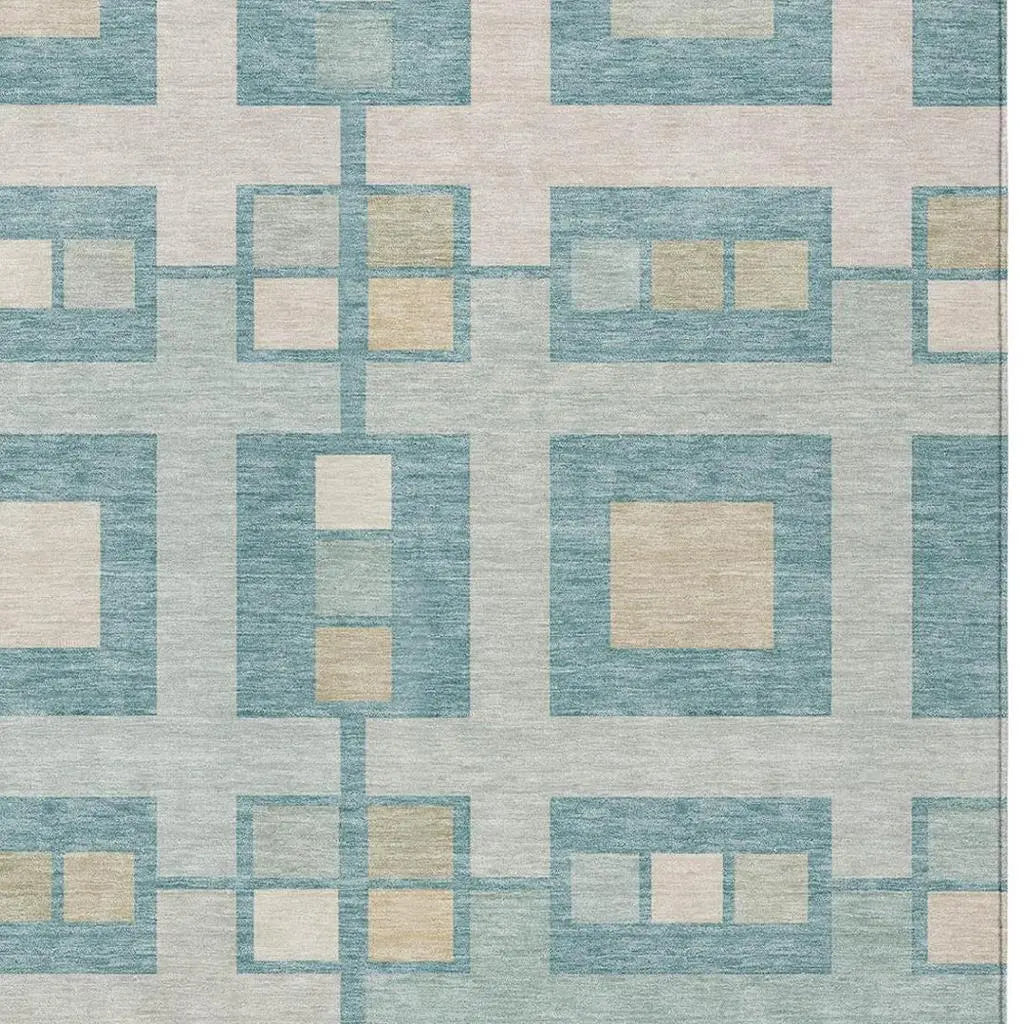 10' X 14' Teal Blue And Silver Geometric Washable Indoor Outdoor Area Rug Homeroots Outdoor