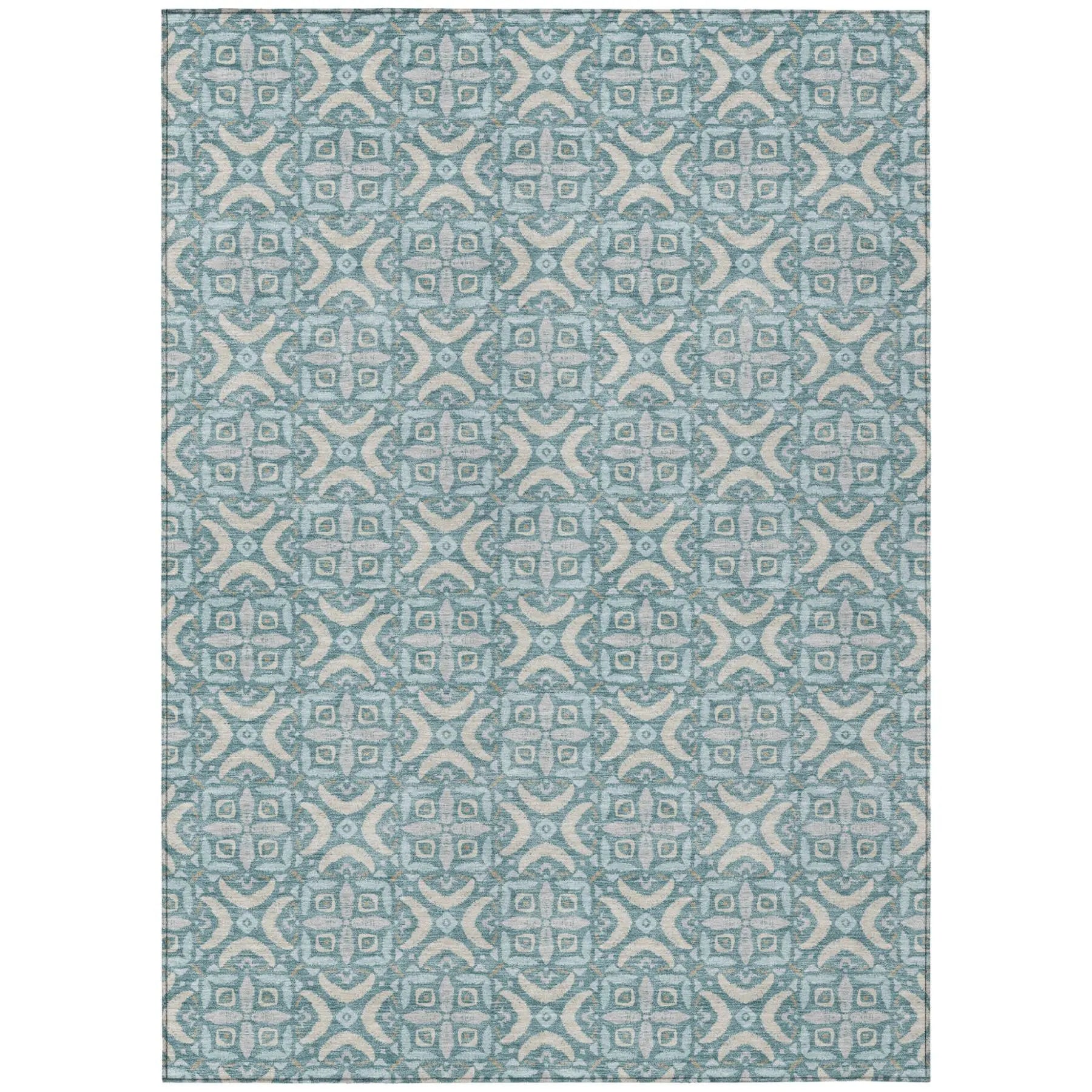 10' X 14' Teal Blue And Silver Geometric Washable Indoor Outdoor Area Rug Homeroots Outdoor