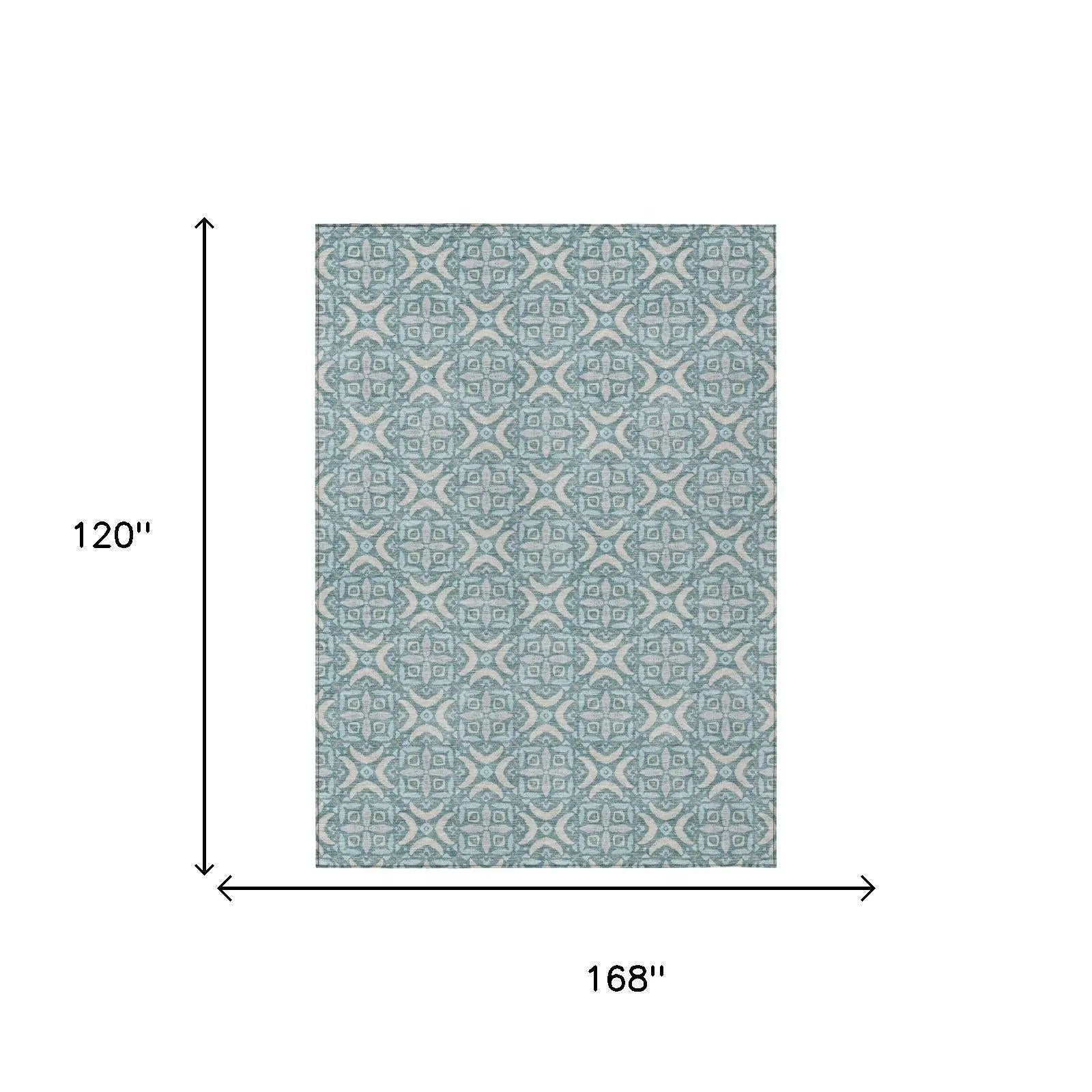 10' X 14' Teal Blue And Silver Geometric Washable Indoor Outdoor Area Rug Homeroots Outdoor