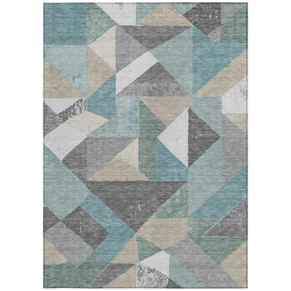 10' X 14' Teal Blue And Silver Geometric Washable Indoor Outdoor Area Rug Homeroots Outdoor