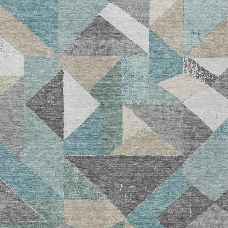 10' X 14' Teal Blue And Silver Geometric Washable Indoor Outdoor Area Rug Homeroots Outdoor