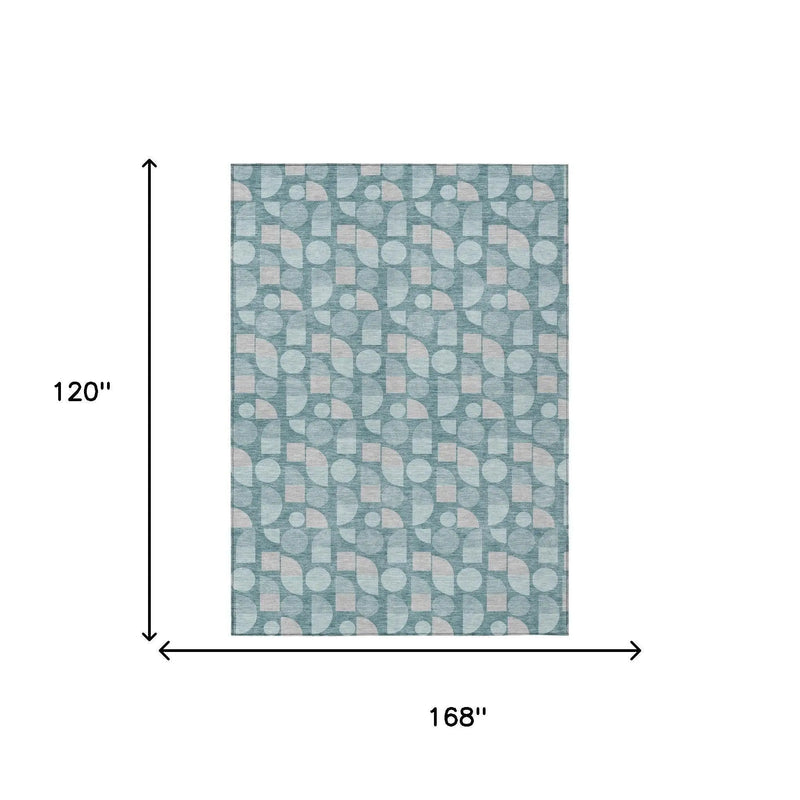 10' X 14' Teal Blue And Silver Geometric Washable Indoor Outdoor Area Rug Homeroots Outdoor