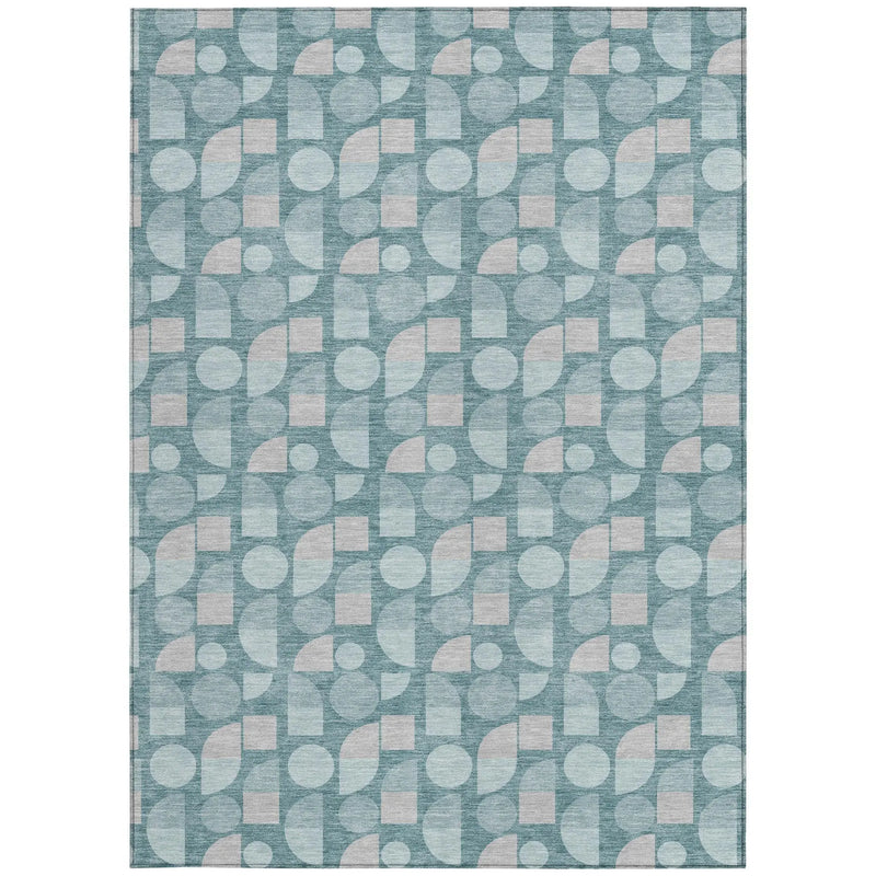 10' X 14' Teal Blue And Silver Geometric Washable Indoor Outdoor Area Rug Homeroots Outdoor