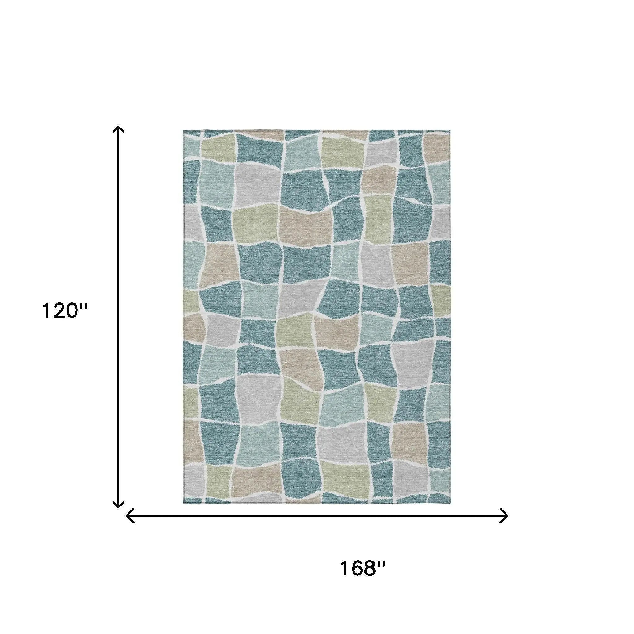 10' X 14' Teal Blue And Silver Geometric Washable Indoor Outdoor Area Rug Homeroots Outdoor