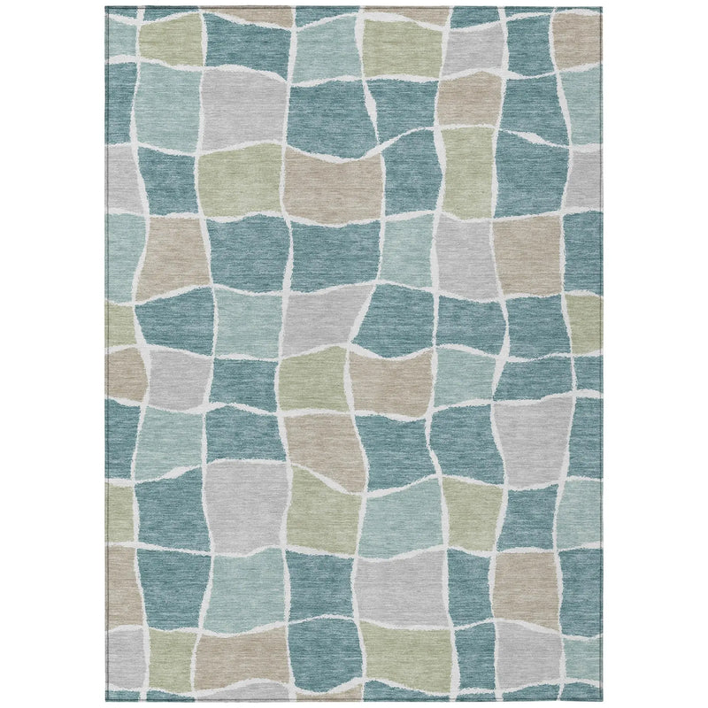 10' X 14' Teal Blue And Silver Geometric Washable Indoor Outdoor Area Rug Homeroots Outdoor