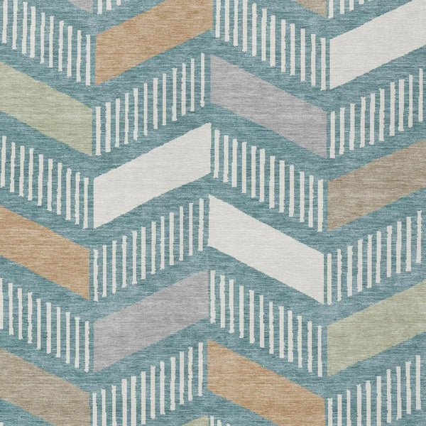 10' X 14' Teal Blue And Silver Geometric Washable Indoor Outdoor Area Rug Homeroots Outdoor