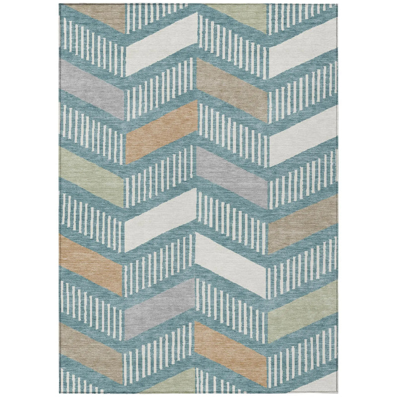 10' X 14' Teal Blue And Silver Geometric Washable Indoor Outdoor Area Rug Homeroots Outdoor
