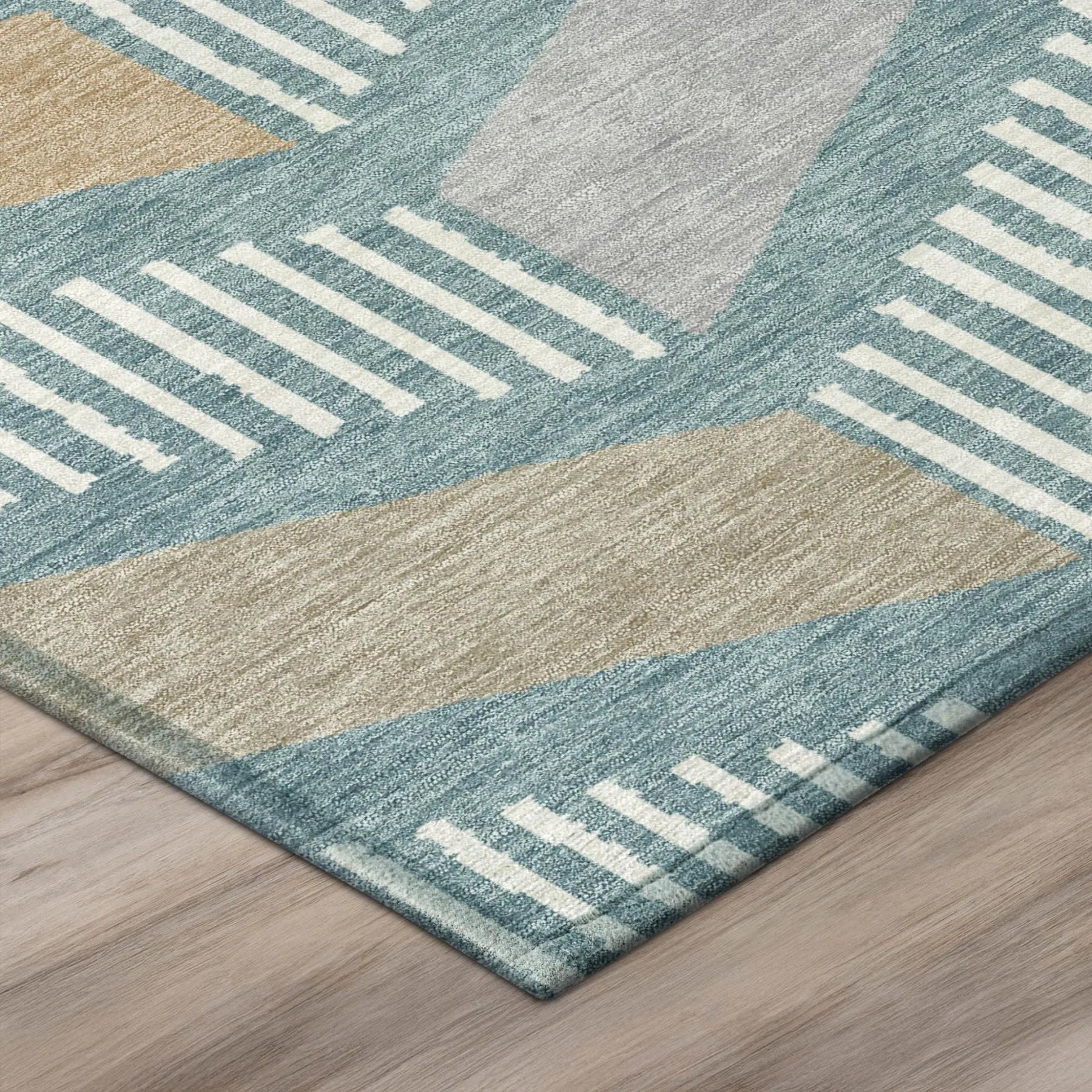 10' X 14' Teal Blue And Silver Geometric Washable Indoor Outdoor Area Rug Homeroots Outdoor
