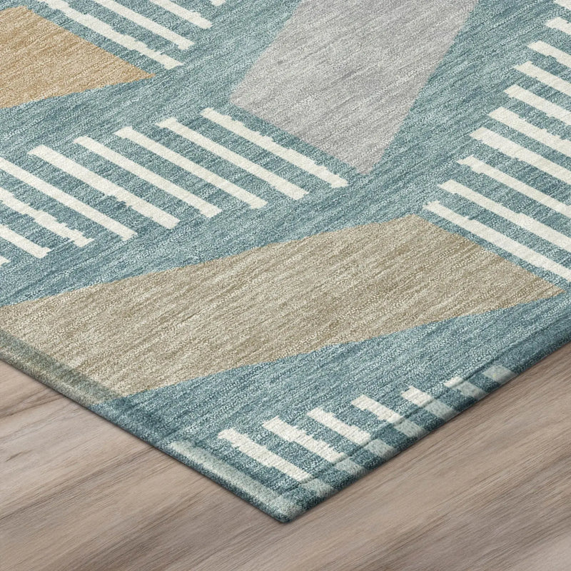 10' X 14' Teal Blue And Silver Geometric Washable Indoor Outdoor Area Rug Homeroots Outdoor