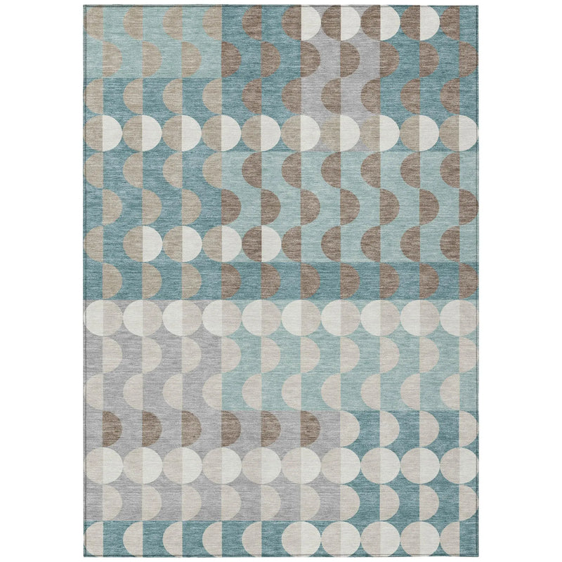 10' X 14' Teal Blue And Silver Geometric Washable Indoor Outdoor Area Rug Homeroots Outdoor