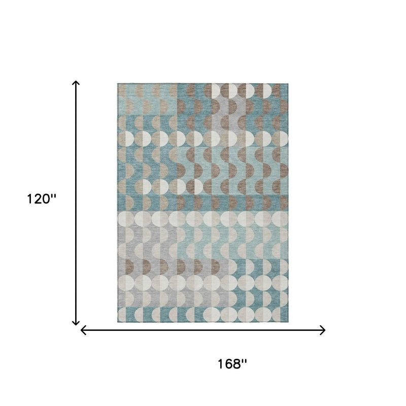 10' X 14' Teal Blue And Silver Geometric Washable Indoor Outdoor Area Rug Homeroots Outdoor