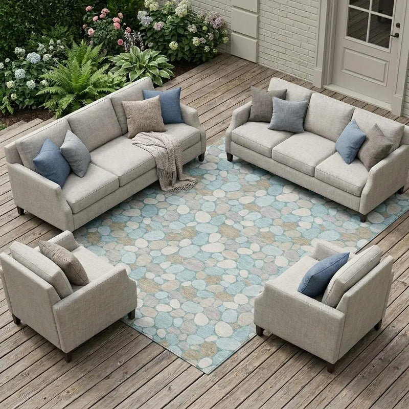 10' X 14' Teal Blue And Silver Geometric Washable Indoor Outdoor Area Rug Homeroots Outdoor