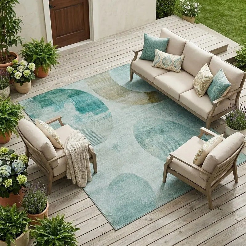 10' X 14' Teal Blue And Silver Geometric Washable Indoor Outdoor Area Rug Homeroots Outdoor