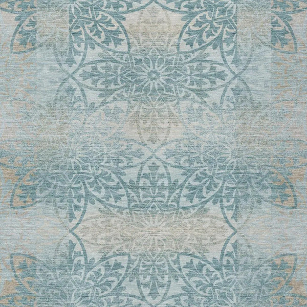 10' X 14' Teal Blue And Silver Oriental Washable Indoor Outdoor Area Rug Homeroots Outdoor