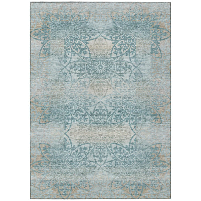 10' X 14' Teal Blue And Silver Oriental Washable Indoor Outdoor Area Rug Homeroots Outdoor